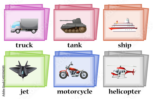 Different transportation on wordcards