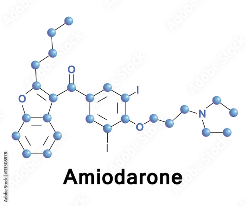 Amiodarone is a class III antiarrhythmic agent used for various types of ventricular and atrial cardiac dysrhythmias. Used for acute life-threatening and the chronic suppression of arrhythmias. photo
