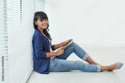 Woman with touchpad