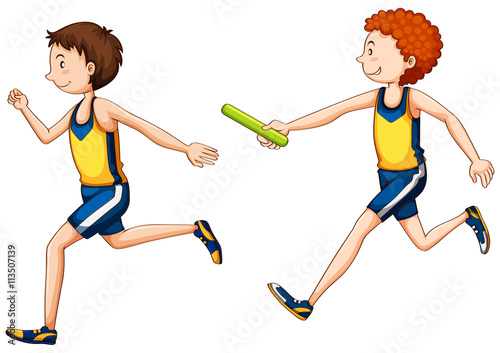 Two running doing relay race