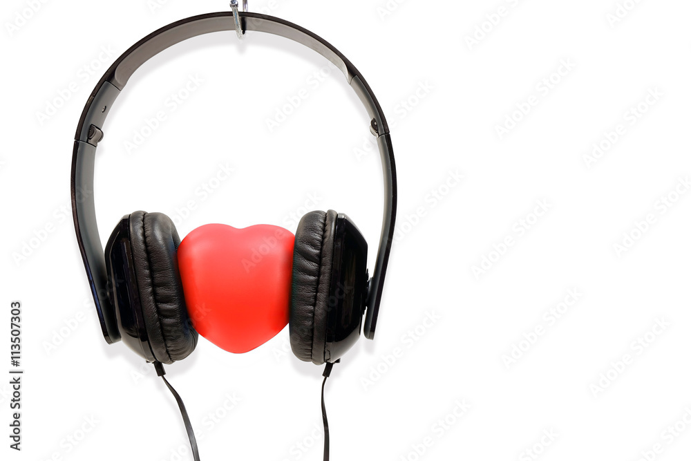 The concept headphones with love isolated on white background with clipping path. The concept headphones with love isolated on white background with clipping path.