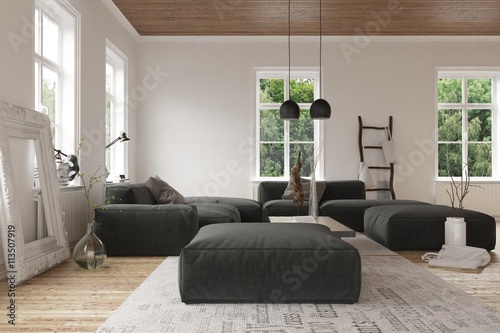 3D render scene of living room