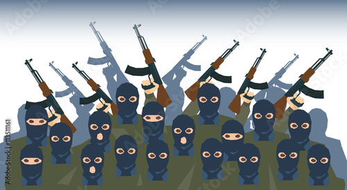 Criminals in mask holding rifles