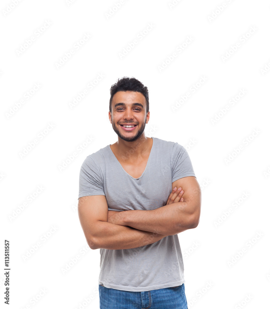 Casual Man Happy Smile Young Handsome Guy Folded Hands Casual Man Happy Smile Young Handsome Guy Folded Hands