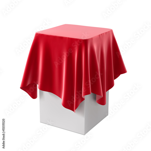 red cloth on a square pedestal isolated on white