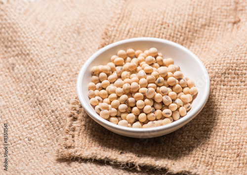Soybeans in white ceramic bowl