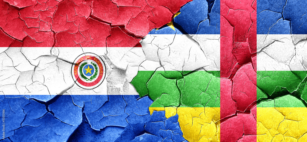 Paraguay flag with Central African Republic flag on a grunge cra