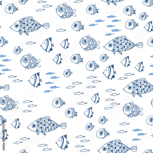 Cute summer fishes. Seamless vector pattern. Perfect for scrapbook paper, fabrics, web.