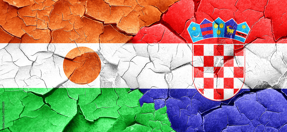niger flag with Croatia flag on a grunge cracked wall