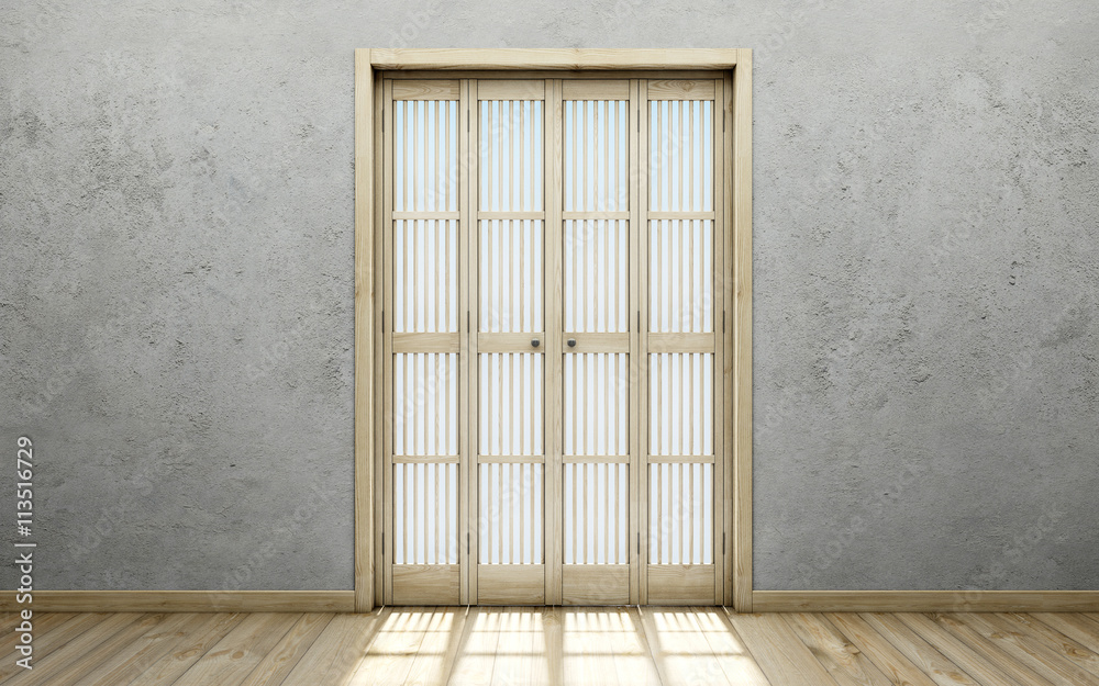 Obraz premium Blank wall with tall window. 3D rendering