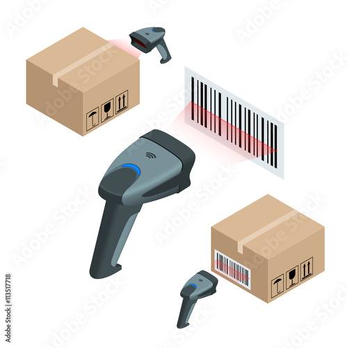 The manual scanner of bar codes. Flat 3d vector isometric illustration. photo