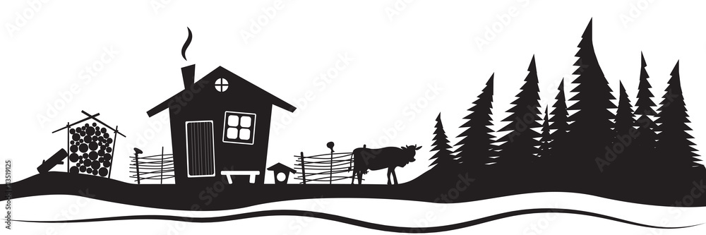 Obraz premium Beautiful sketch with beautiful house and spruce. Hand drawn sketch. Stylish vector illustration