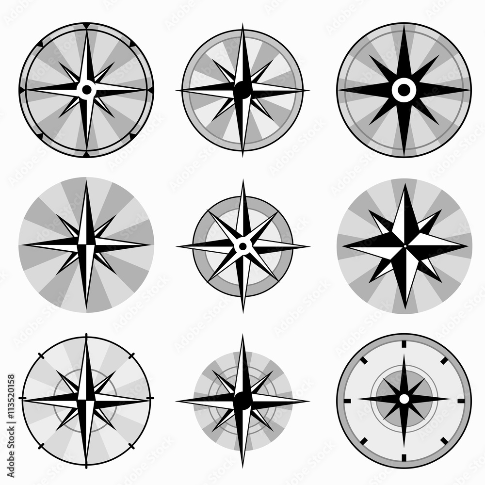 wind rose collection of monochrome icons