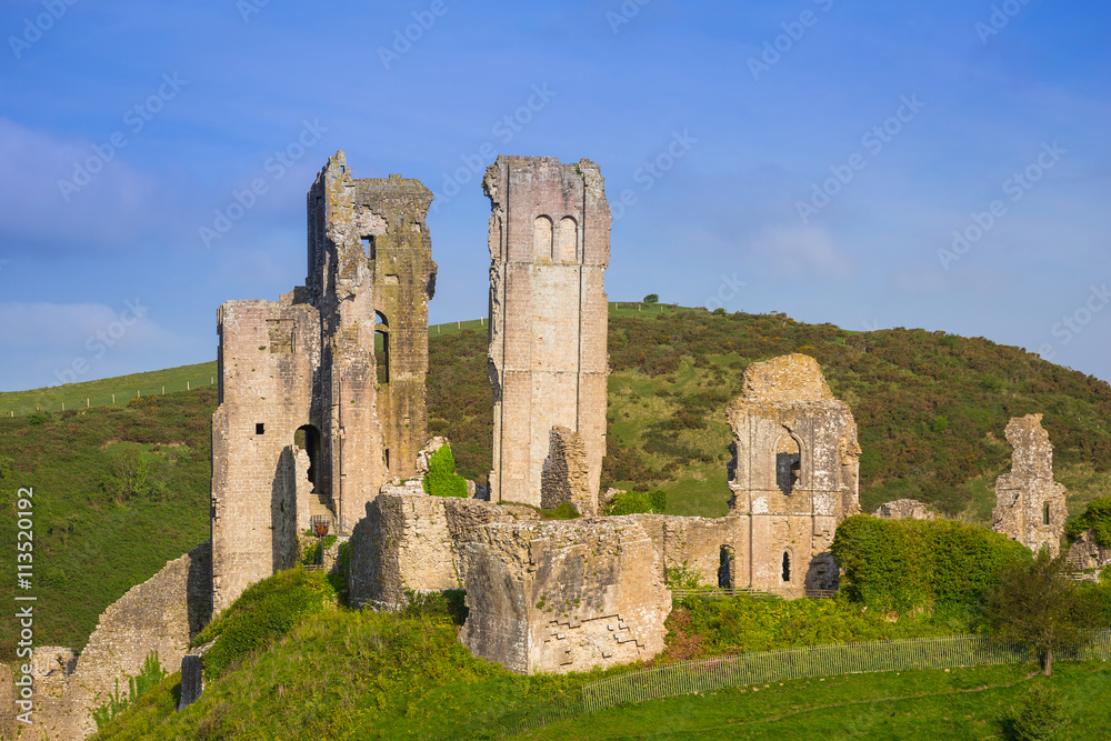 Ruins of the Corfe castle in County Dorset, UK Ruins of the Corfe castle in County Dorset, UK