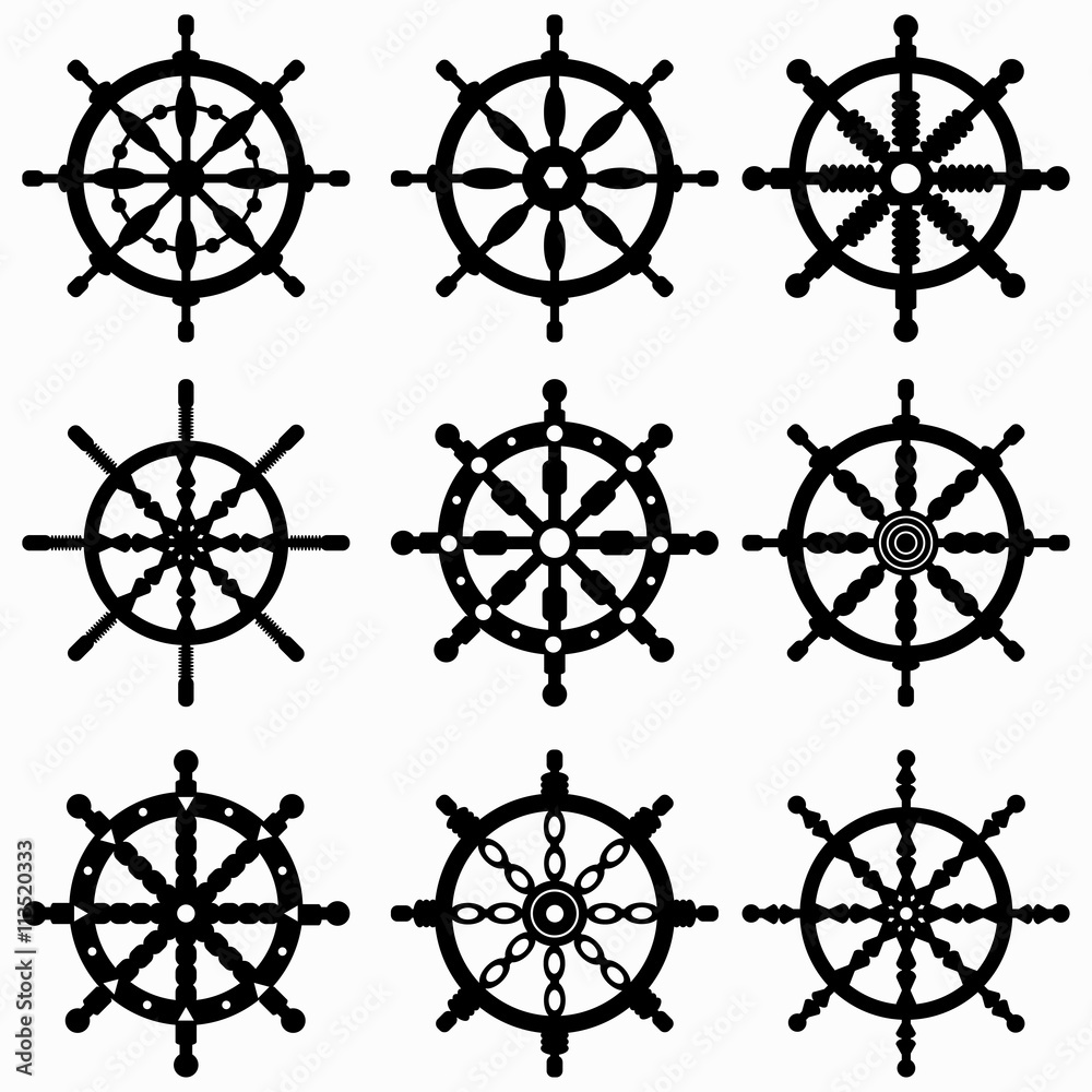 Ship control wheel icon collection