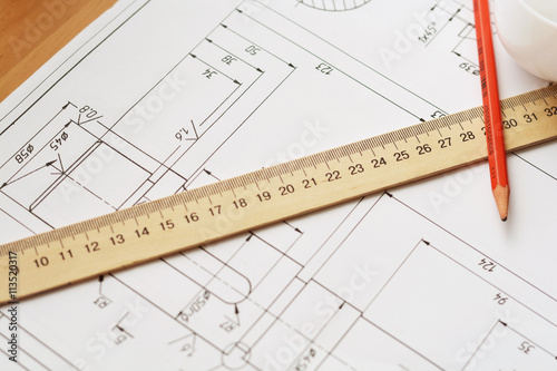 electrical engineering drawings, pencil and ruler © miztanya