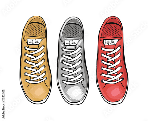 Summer trendy sports shoes. The collection of sneakers. Vector