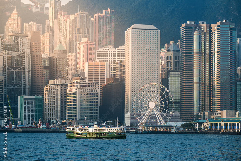Hong Kong's Victoria Harbour in sunrise..