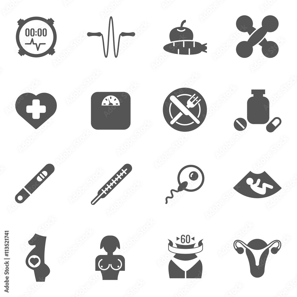 Women health care vector black icons Women health care vector black icons