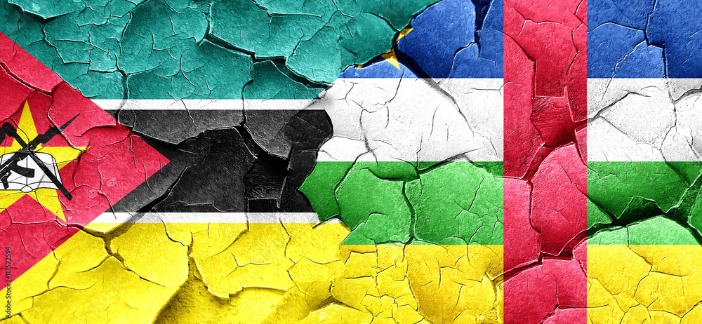 Mozambique flag with Central African Republic flag on a grunge c