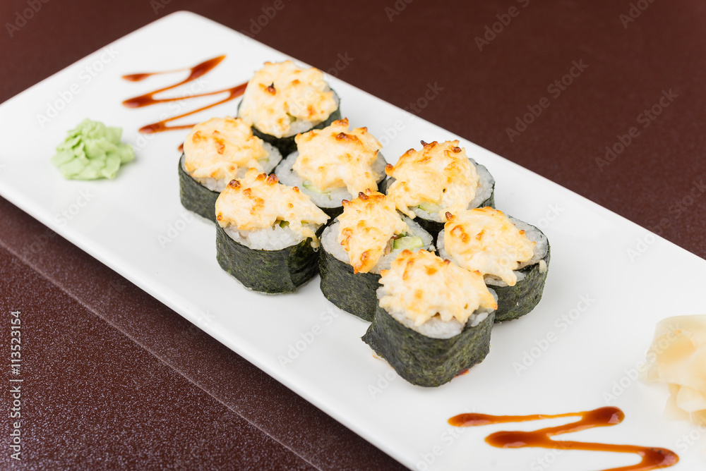 sushi rolls on white plate