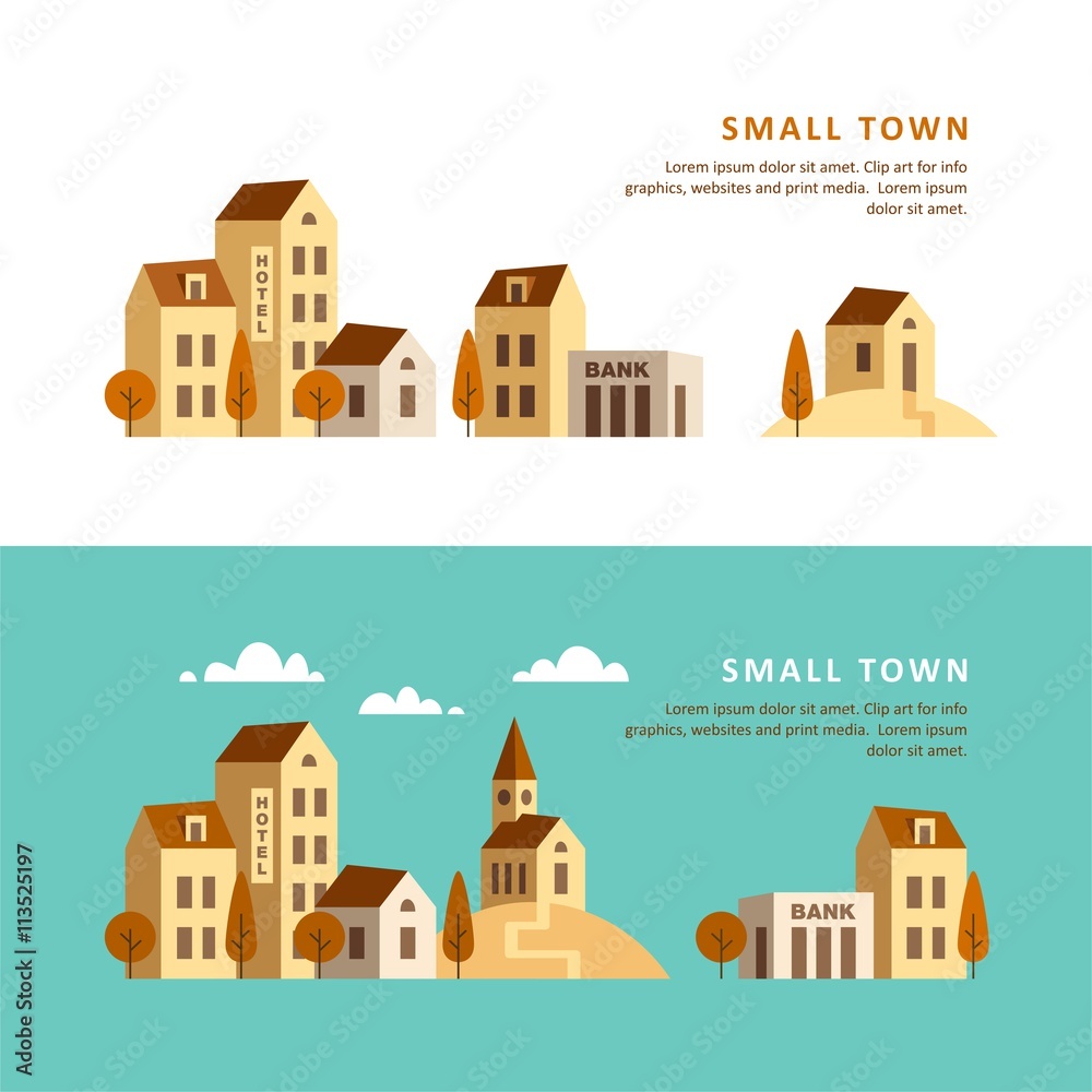 Small town. Urban landscape. Vector illustration.