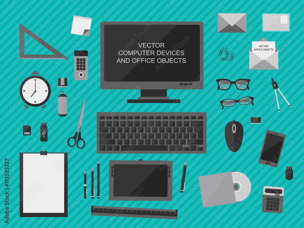 Vector computer devices and office objects Stock Vector | Adobe Stock