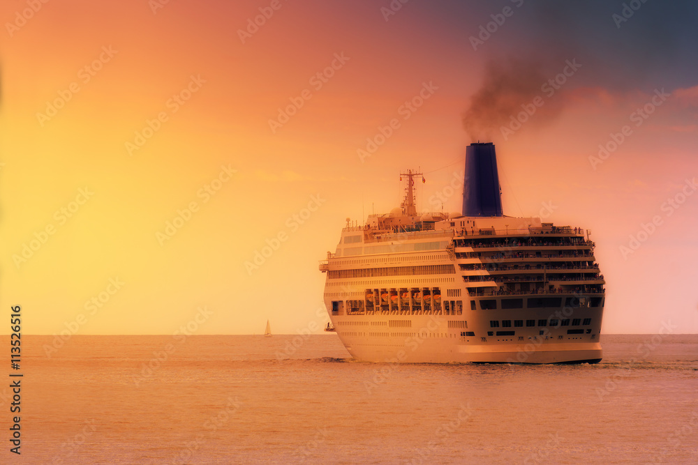 cruise on the sea at sunset