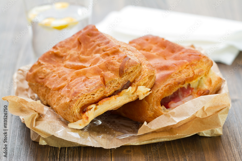 bread with ham and cheese with glass of water bread with ham and cheese with glass of water