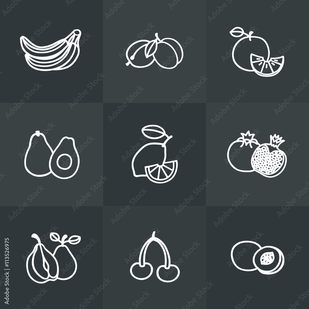 Fresh healthy fruit icons made in trendy line style vector. Fresh healthy fruit icons made in trendy line style vector.