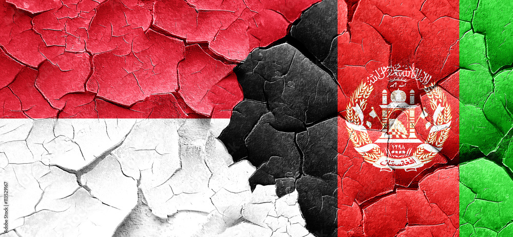 monaco flag with afghanistan flag on a grunge cracked wall monaco flag with afghanistan flag on a grunge cracked wall
