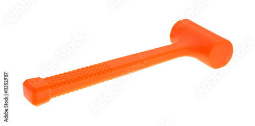Dead blow orange hammer side view isolated on a white background.