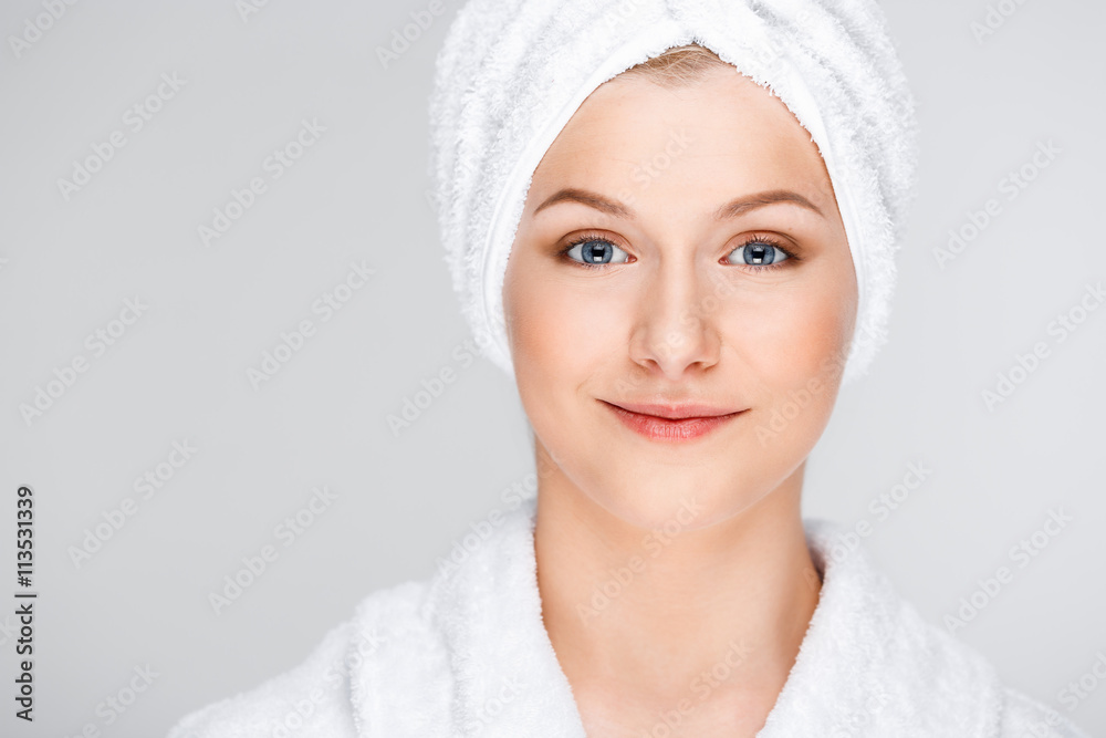 Portrait of young pretty girl over white background. Portrait of young pretty girl over white background.