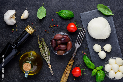 Cooking Ingredients and Mozzarella Cheese