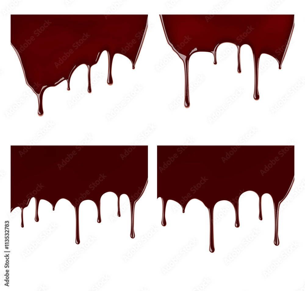 Set of melted chocolate syrup leaking on white background. Vector illustration