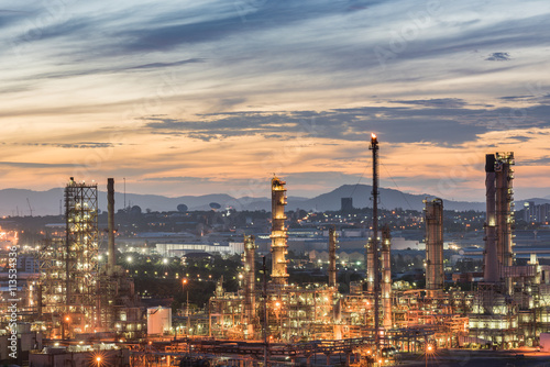 Oil Refinery factory in the morning and Sunrise