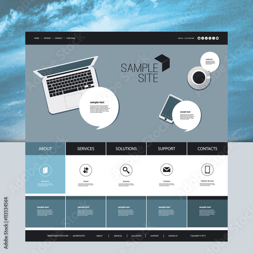 Website Design for Your Business with Abstract Cloudy Sky Image Background and Electronic Devices