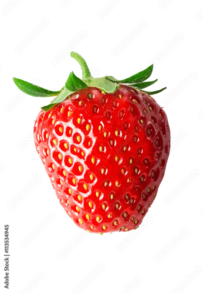One strawberry close-up. Isolated on white background. One strawberry close-up. Isolated on white background.