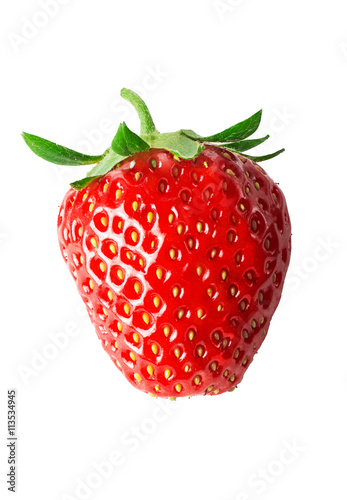 One strawberry close-up. Isolated on white background.