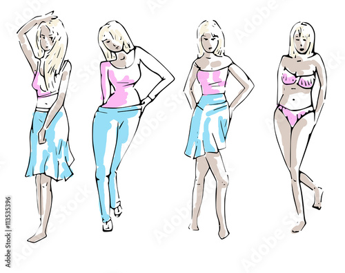 vier dames - illustratie kleding ontwerp photo