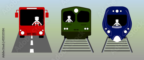 image surface transport - bus, train, high-speed train in flat design