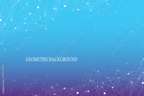 Geometric abstract background with connected line and dots. Molecular structure dna or neuron composition. Vector illustration