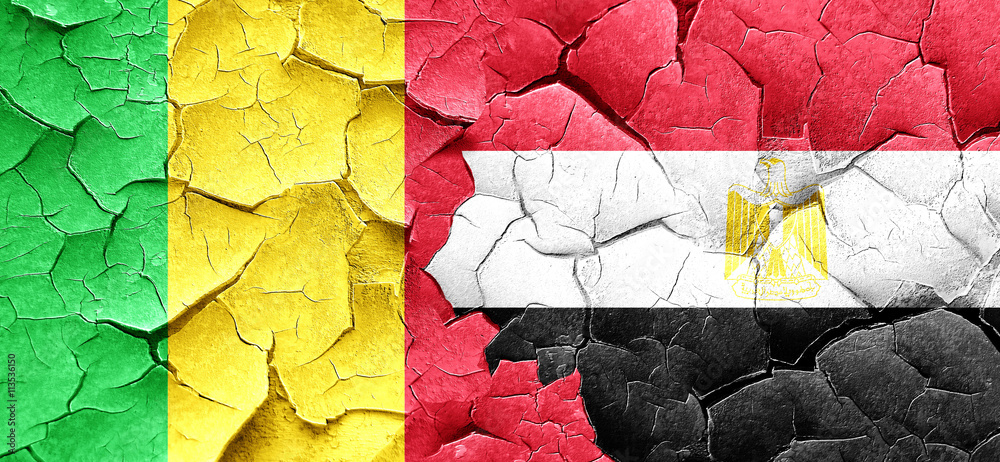 Mali flag with egypt flag on a grunge cracked wall