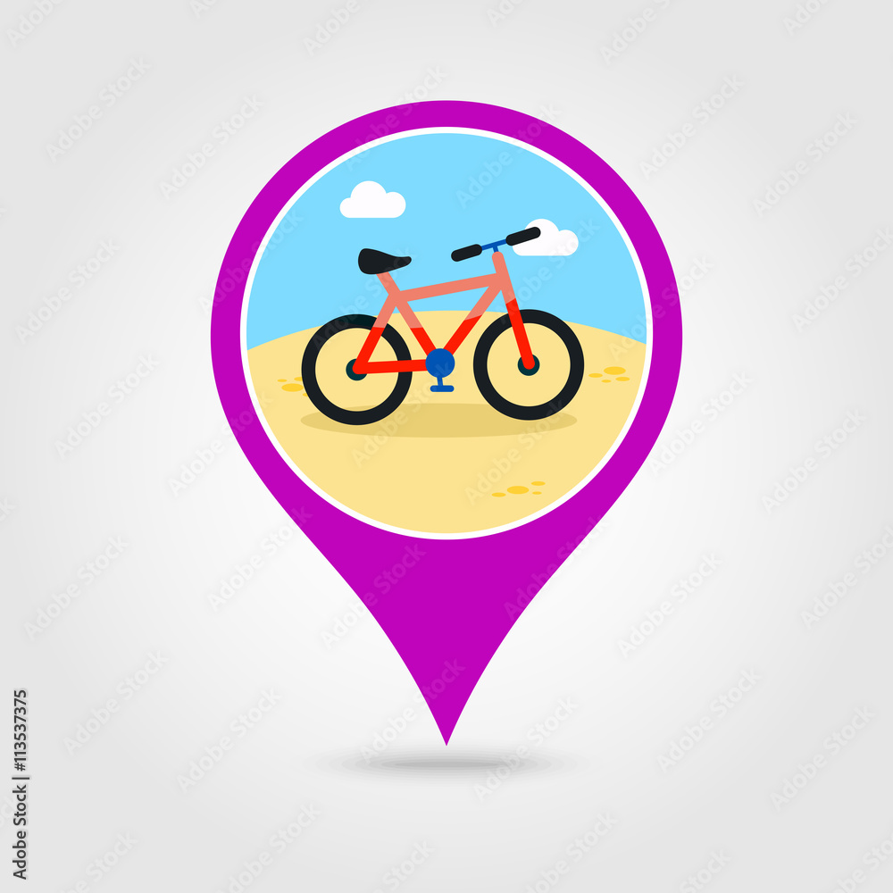 Fototapeta premium Bicycle pin map icon. Summer. Vacation