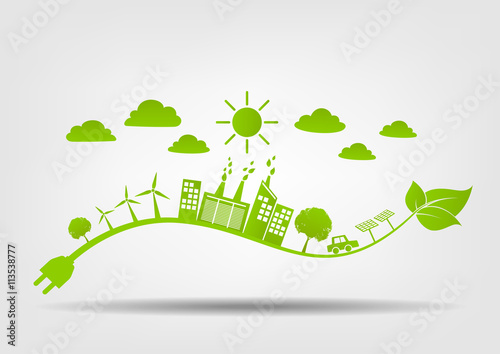 Eco friendly concept, Green city save the world, vector illustration