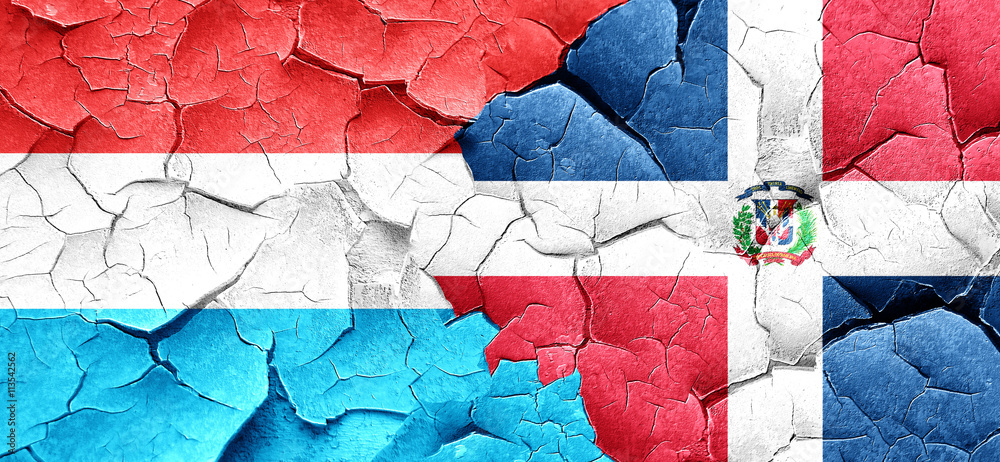 Luxembourg flag with Dominican Republic flag on a grunge cracked