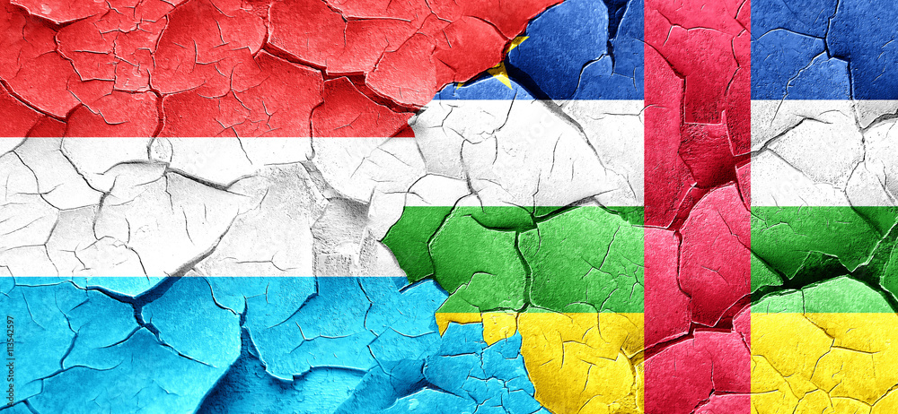 Luxembourg flag with Central African Republic flag on a grunge c