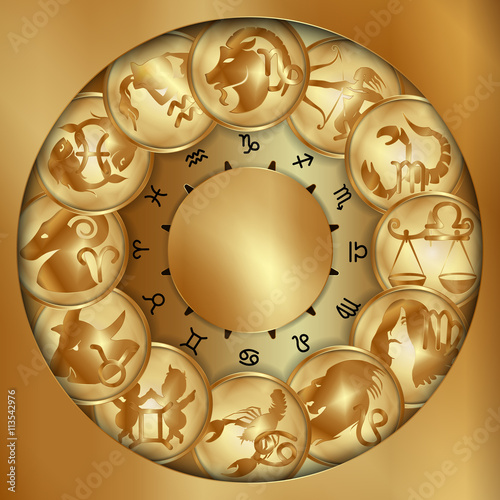zodiacs signs on a gold disks uno