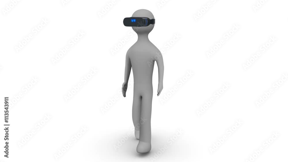 3d man walking in a virtual reality headset on white and transparent background. Loop. 3d man walking in a virtual reality headset on white and transparent background. Loop.
