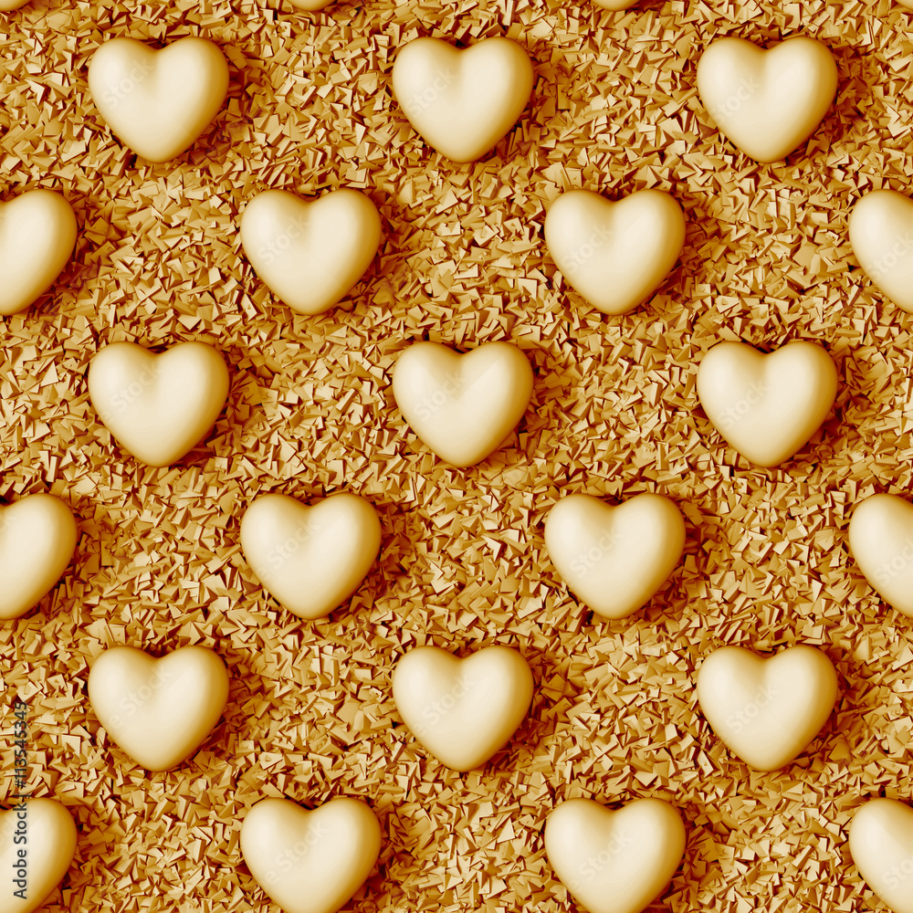 seamless brown background made of hearts and tiny cube objects